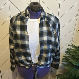 BDG Urban Outfitters Womens Medium New Blue Tie Front Festival Flannel Shirt Top